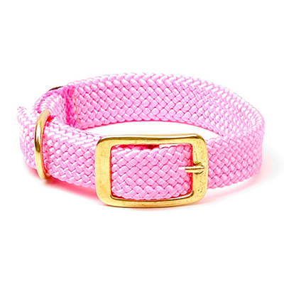 Mendota Double-Braid Junior Collar - Hot Pink  9/16" up to 14" Solid Brass