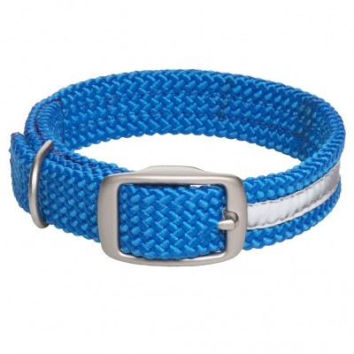 Mendota Double-Braid Collar - Blue with Reflective Stripe in Brushed Nickel Hardware 1" x 21"