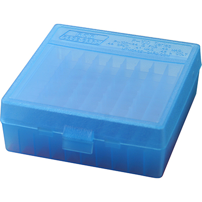 MTM Small Bore 100 22LR - Bullet up - 100 Round Ammo Box - Clear Blue