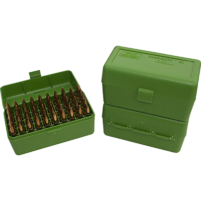 MTM Flip Top 50 Round Rifle Ammo Box 243, 7mm08, 308cal - Green