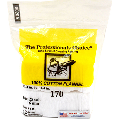 Professional Choice 6mm-25cal 1 1/4" x 1 1/4" Cotton Flannel x 170