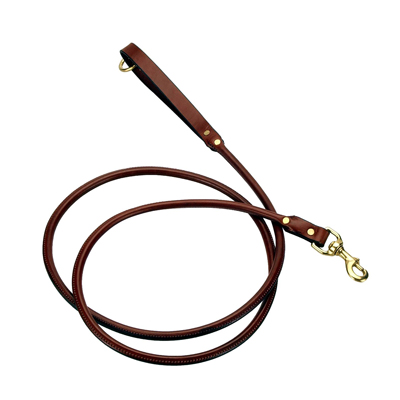 Mendota Leather Lead - Rolled Snap Lead 4' Chestnut Solid Brass