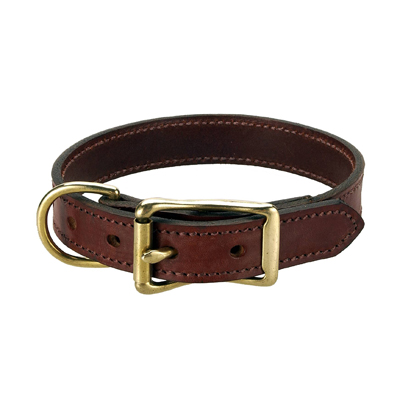 Mendota Leather Collar - Wide Standard 1" x 14" Chestnut Solid Brass