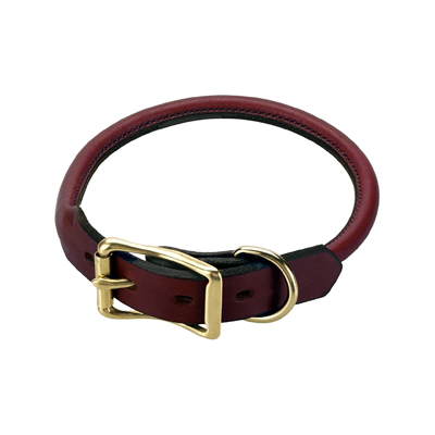 Mendota Leather Collar - Rolled Standard 3/4" x 24" Chestnut Solid Brass