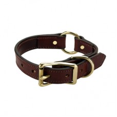 Mendota Leather Collar - Wide Hunt with Centre Ring 1" x 20" Chestnut Solid Brass