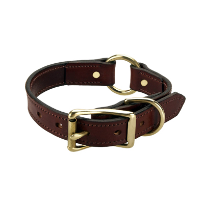 Mendota Leather Collar - Narrow Hunt with Centre Ring 3/4" x 14" Chestnut Solid Brass