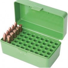 MTM Flip Top 50 Round Rifle Ammo Box 22 Hornet, 30 Carbine, 218 Bee - Green