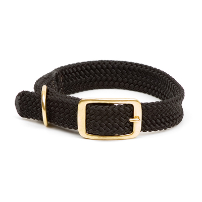 Mendota Double-Braid Collar - Black 1" x 18" Solid Brass