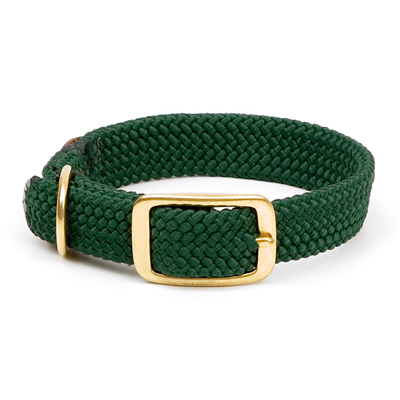 Mendota Double-Braid Collar - Green 1" x 18" Solid Brass