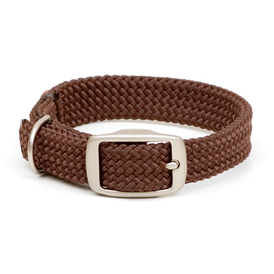 Mendota Double-Braid Junior Collar - Brown with Brushed Nickel Hardware 9/16" up to 14"