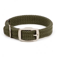 Mendota Double-Braid Junior Collar - Olive with Brushed Nickel Hardware 9/16" up to 14"