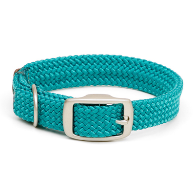 Mendota Double-Braid Junior Collar - Teal with Brushed Nickel Hardware 9/16" up to 14"
